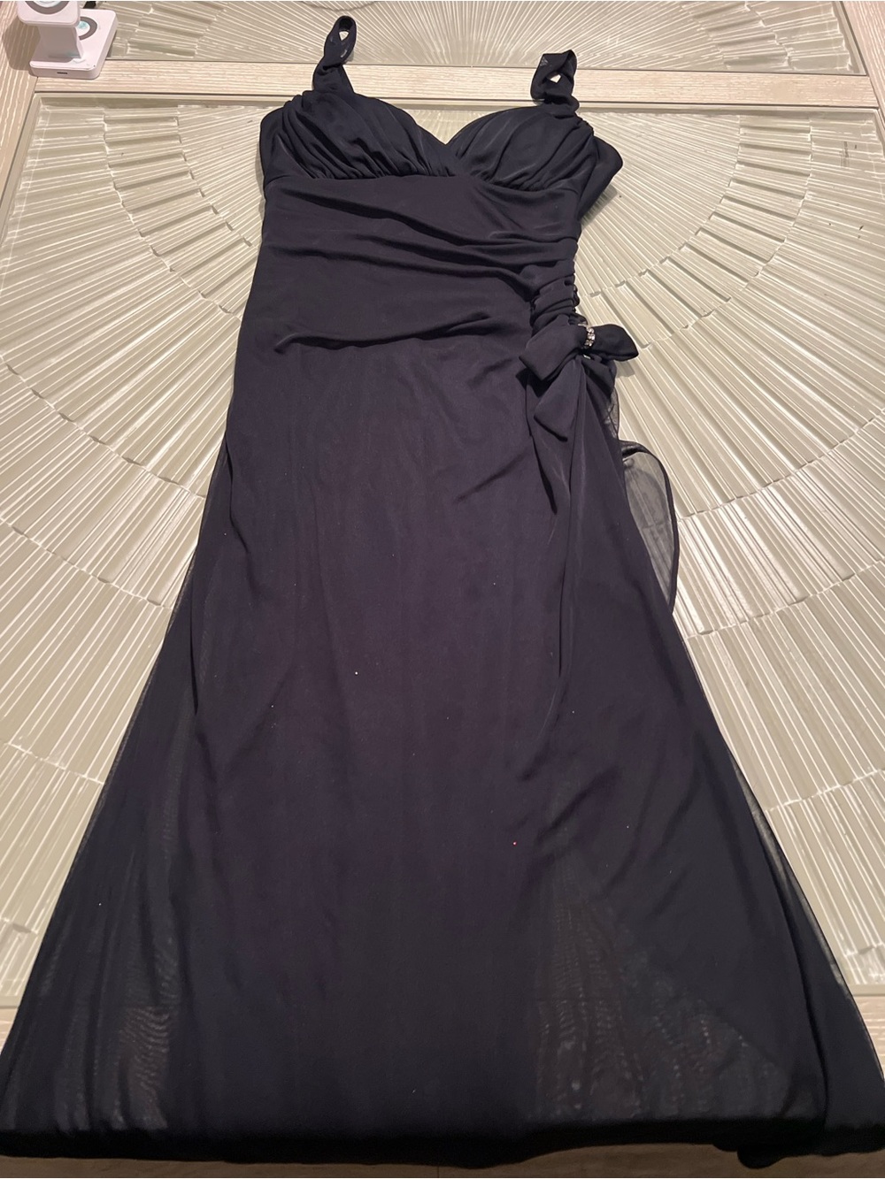 Stacy Sklar Black Sleeveless Maxi Dress with Side Bow